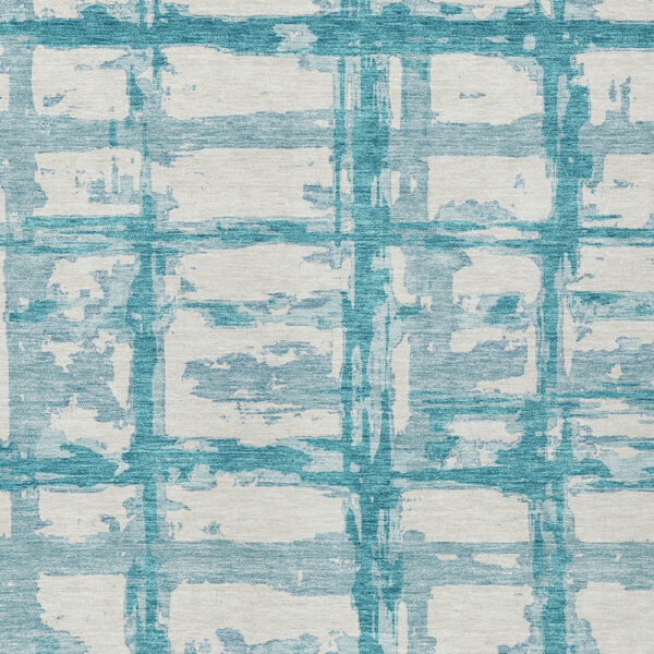 5' X 8' Teal Blue Aqua And Ivory Striped Washable Indoor Outdoor Area Rug