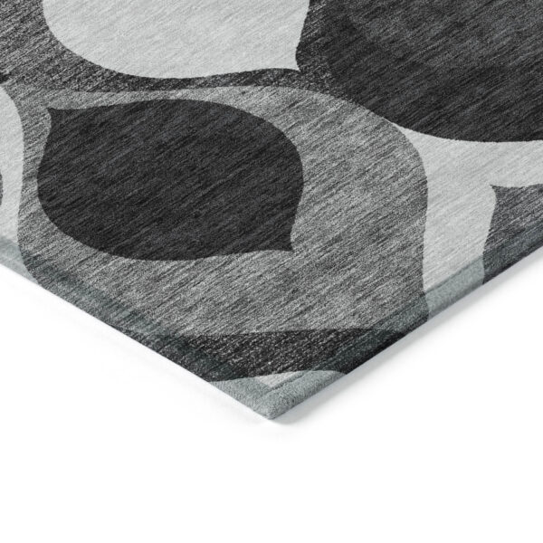 3' X 5' Black Silver And Charcoal Ogee Washable Indoor Outdoor Area Rug