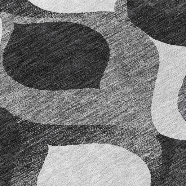 3' X 5' Black Silver And Charcoal Ogee Washable Indoor Outdoor Area Rug