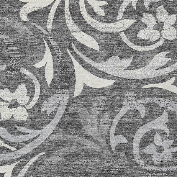 8' X 10' Charcoal Silver And Gray Floral Washable Indoor Outdoor Area Rug