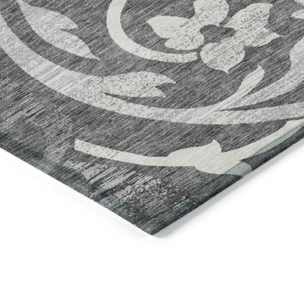 8' X 10' Charcoal Silver And Gray Floral Washable Indoor Outdoor Area Rug