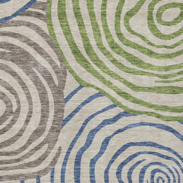 10' X 14' Beige Taupe And Green Abstract Washable Indoor Outdoor Area Rug