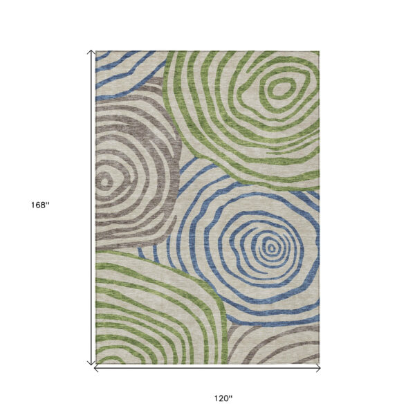 10' X 14' Beige Taupe And Green Abstract Washable Indoor Outdoor Area Rug