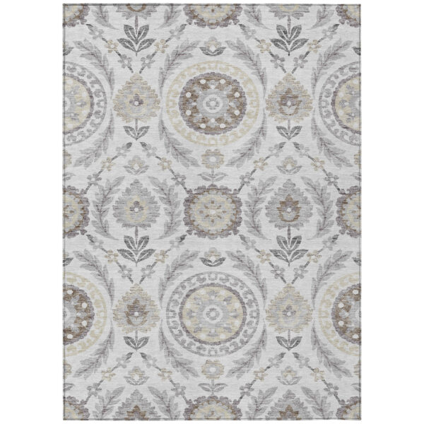5' X 8' Silver Gray And Taupe Floral Washable Indoor Outdoor Area Rug