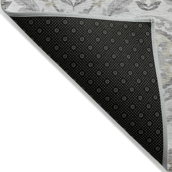 5' X 8' Silver Gray And Taupe Floral Washable Indoor Outdoor Area Rug