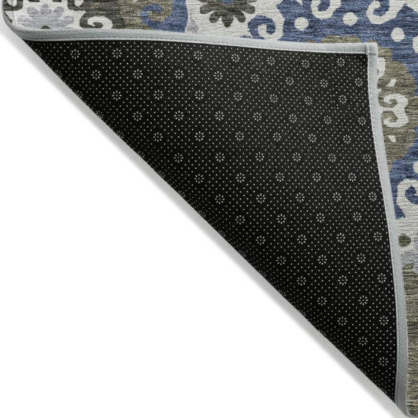5' X 8' Pewter Silver And Gray Floral Medallion Washable Indoor Outdoor Area Rug