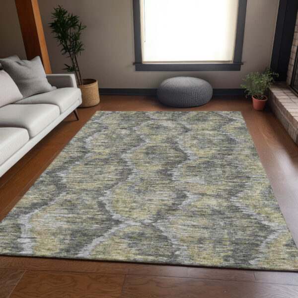 9' X 12' Gray Silver And Wheat Abstract Washable Indoor Outdoor Area Rug