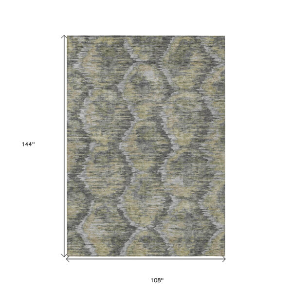 9' X 12' Gray Silver And Wheat Abstract Washable Indoor Outdoor Area Rug