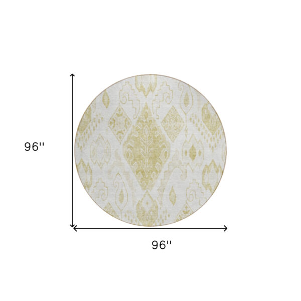 8' Beige Tan And Ivory Round Moroccan Washable Indoor Outdoor Area Rug