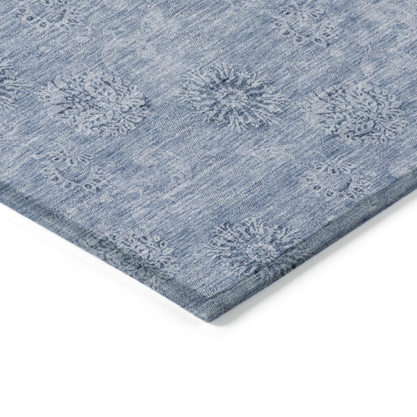 5' X 8' Sky Blue And Blue Floral Washable Indoor Outdoor Area Rug