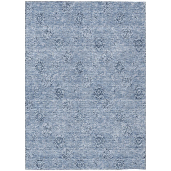 5' X 8' Sky Blue And Blue Floral Washable Indoor Outdoor Area Rug