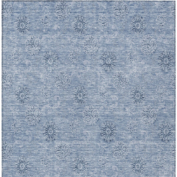 5' X 8' Sky Blue And Blue Floral Washable Indoor Outdoor Area Rug