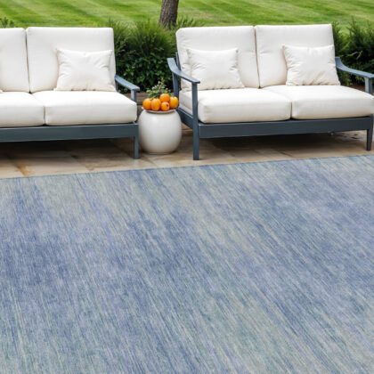 9' X 12' Denim Blue And Sky Blue Abstract Washable Indoor Outdoor Area Rug