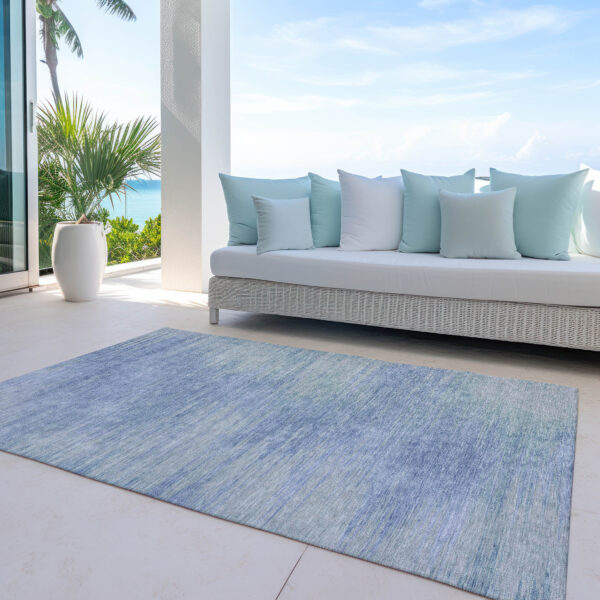 9' X 12' Denim Blue And Sky Blue Abstract Washable Indoor Outdoor Area Rug
