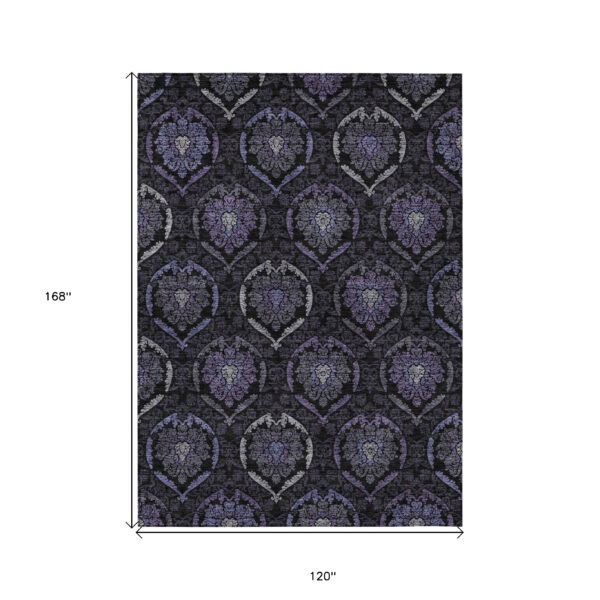 10' X 14' Purple Charcoal And Gray Medallion Washable Indoor Outdoor Area Rug
