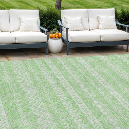 8' X 10' Lime Green And Green Southwestern Washable Indoor Outdoor Area Rug