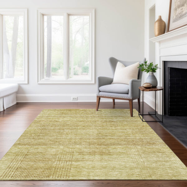 8' X 10' Gold Wheat And Beige Striped Washable Indoor Outdoor Area Rug