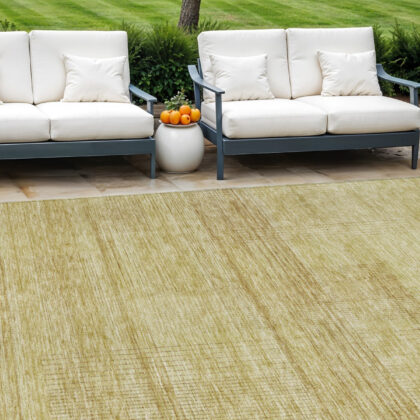 8' X 10' Gold Wheat And Beige Striped Washable Indoor Outdoor Area Rug