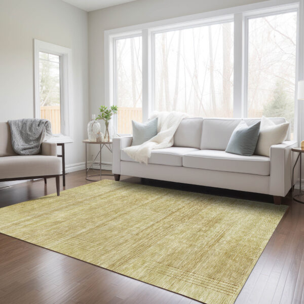 8' X 10' Gold Wheat And Beige Striped Washable Indoor Outdoor Area Rug