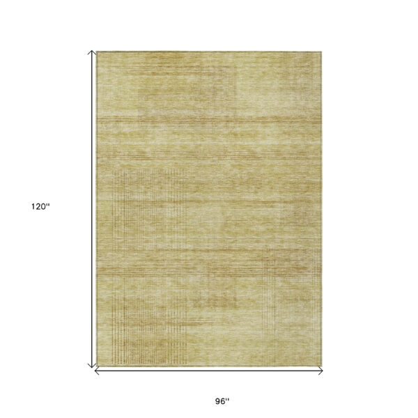 8' X 10' Gold Wheat And Beige Striped Washable Indoor Outdoor Area Rug