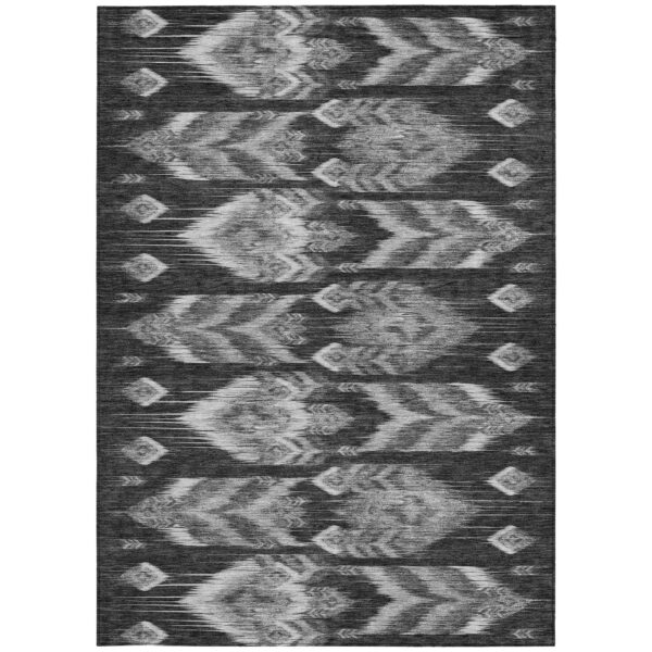 5' X 8' Black Charcoal And Silver Southwestern Washable Indoor Outdoor Area Rug