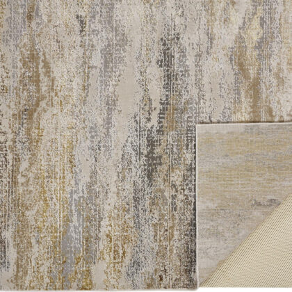 5' X 8' Gold Gray And Ivory Abstract Stain Resistant Area Rug