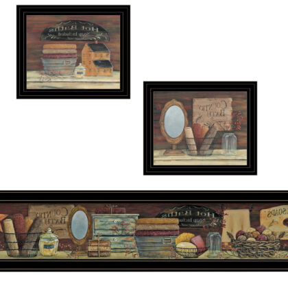 Set Of Three Country Bath 10 Black Framed Print Bathroom Wall Art