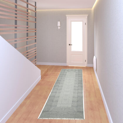 8' Blue Geometric Flatweave Handmade Distressed Runner Rug With Fringe