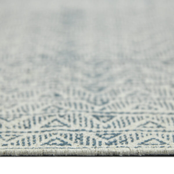 8' Blue Geometric Flatweave Handmade Distressed Runner Rug With Fringe