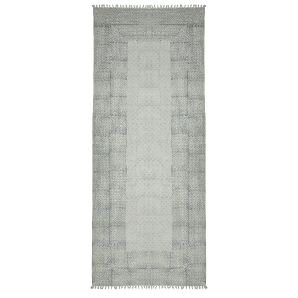 8' Blue Geometric Flatweave Handmade Distressed Runner Rug With Fringe