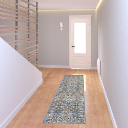 8' Green and Ivory Floral Power Loom Runner Rug