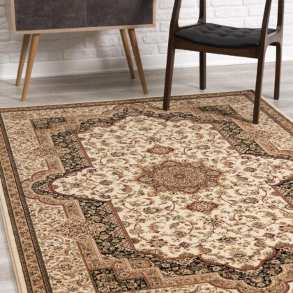 4’ x 6’ Cream and Black Decorative Area Rug