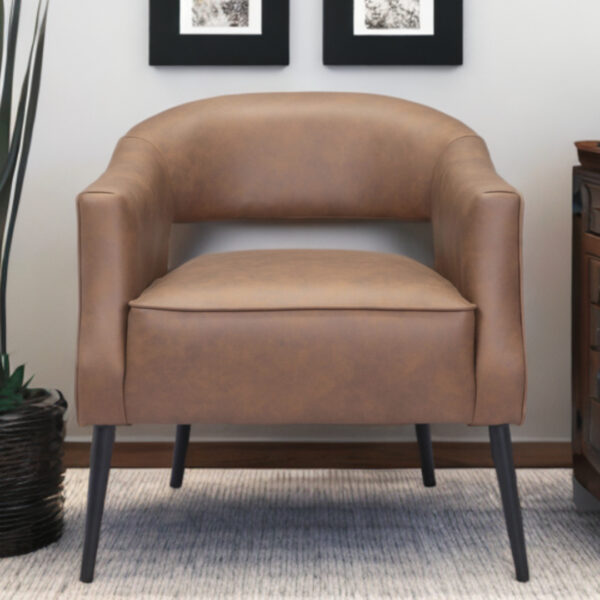 27" Brown And Black Faux Leather And Upholstered Club Chair