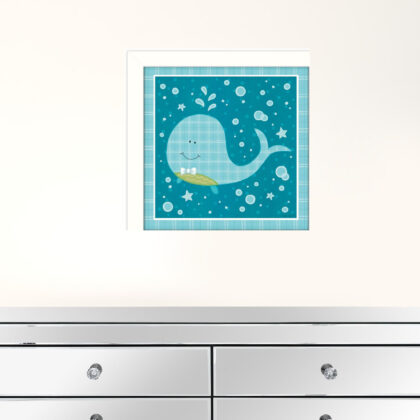 Aqua Blue Baby Whale White Framed Print Wall Art