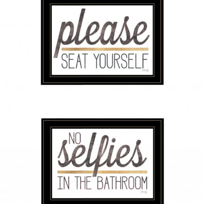 Set Of Two No Selfies When Seated 2 Black Framed Print Wall Art