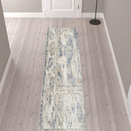 10' Gray Oriental Power Loom Washable Runner Rug