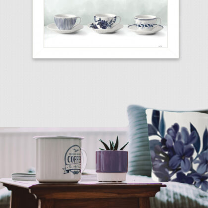 Cups & Saucers 1 White Framed Print Wall Art