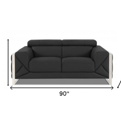 Two Piece Indoor Dark Gray Italian Leather Five Person Seating Set