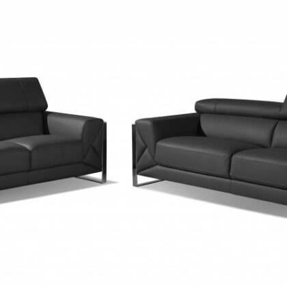 Two Piece Indoor Dark Gray Italian Leather Five Person Seating Set