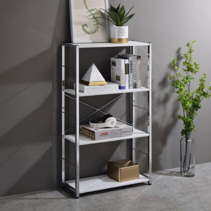 White Metal Four Tier Etagere Bookcase