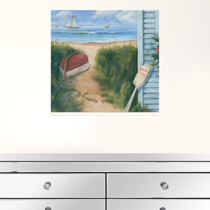 Beach Cottage 1 White Framed Print Wall Art