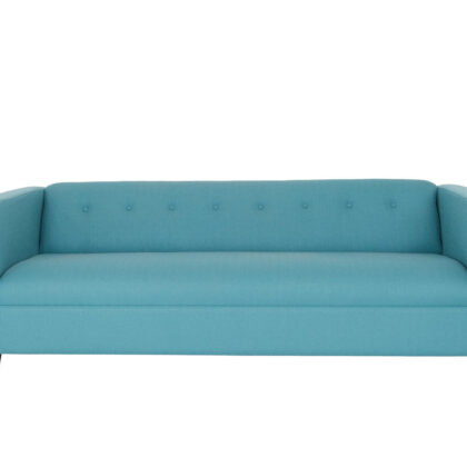 80" Teal Blue Polyester And Dark Brown Sofa