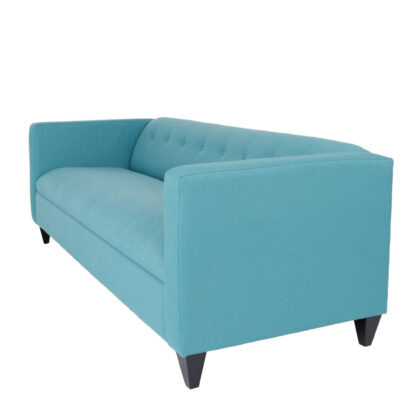 80" Teal Blue Polyester And Dark Brown Sofa