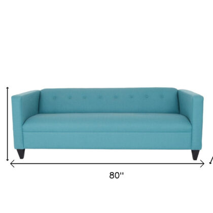 80" Teal Blue Polyester And Dark Brown Sofa