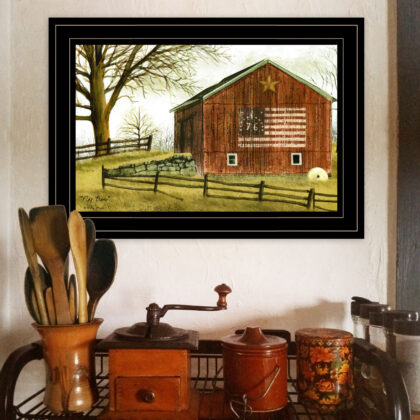 Flag Barn 3 Black Framed Print Wall Art