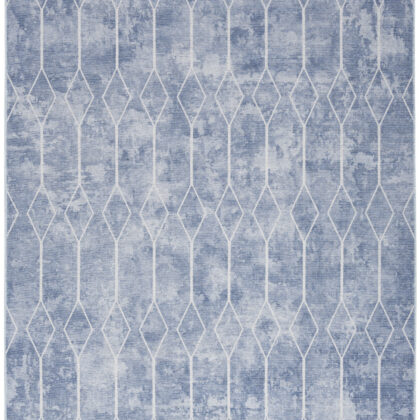 6' x 9' Blue and Off White Geometric Power Loom Washable Area Rug