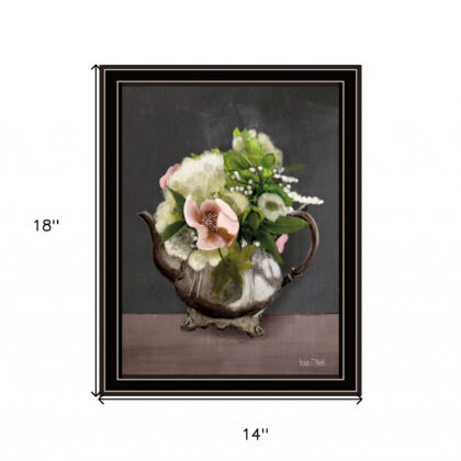 Vintage Floral Tea Pot 2 Black Framed Print Wall Art