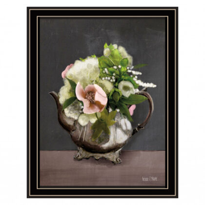 Vintage Floral Tea Pot 2 Black Framed Print Wall Art