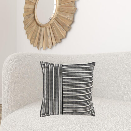 20" Black and White Cotton Pillow With Embroidery Edges