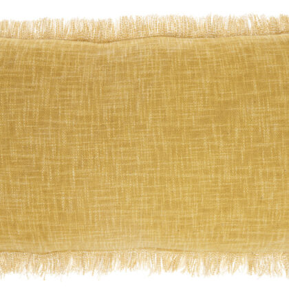 24" X 14" Yellow Linen Cotton Zippered Pillow With Fringe